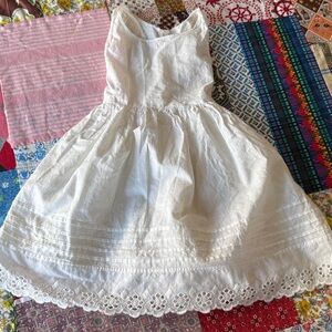 Vintage Child’s Slip – 1920s–40s White Cotton with Pintucks & Eyelet Hem